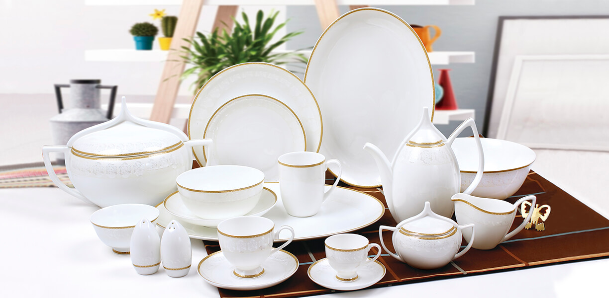 25cm Luxury Design with Handcrafted Golden Trim Top Grade Porcelain Kitchen Plate Set/for Salad/Pasta DUJUST 1st-Class Bone-China White Dinner Plate Set of 6 Chip Resistant & Lead-Free 